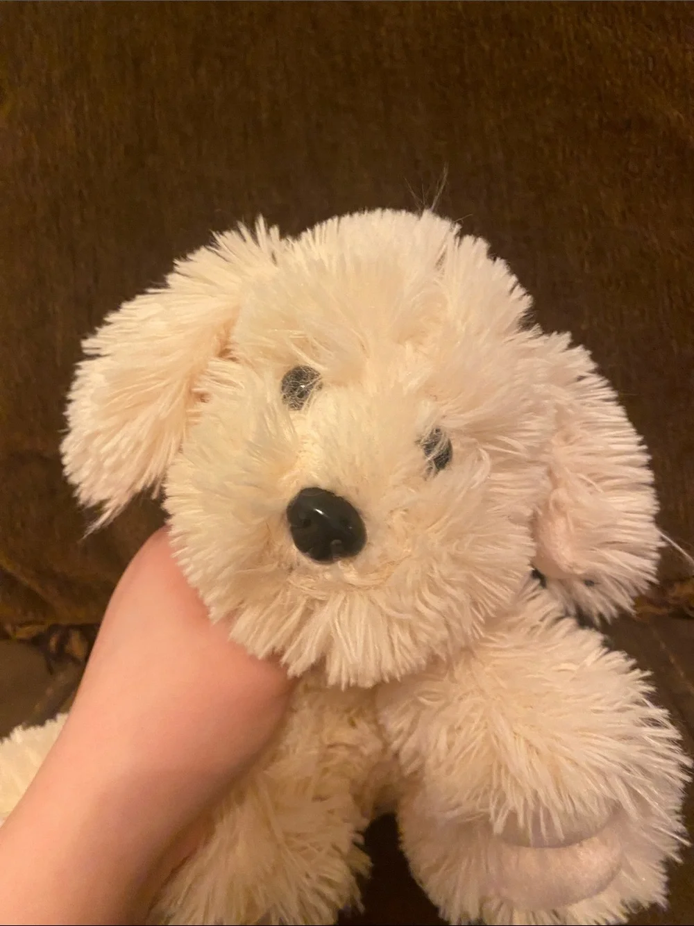 Plush Cream Dog Toy with Red Bow - Soft Pet Plush